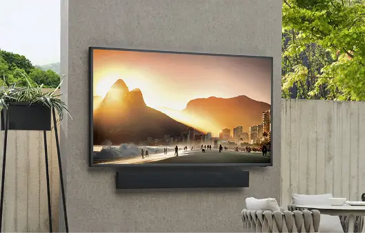 Samsung Terrace outdoor smart TV mounted on wall